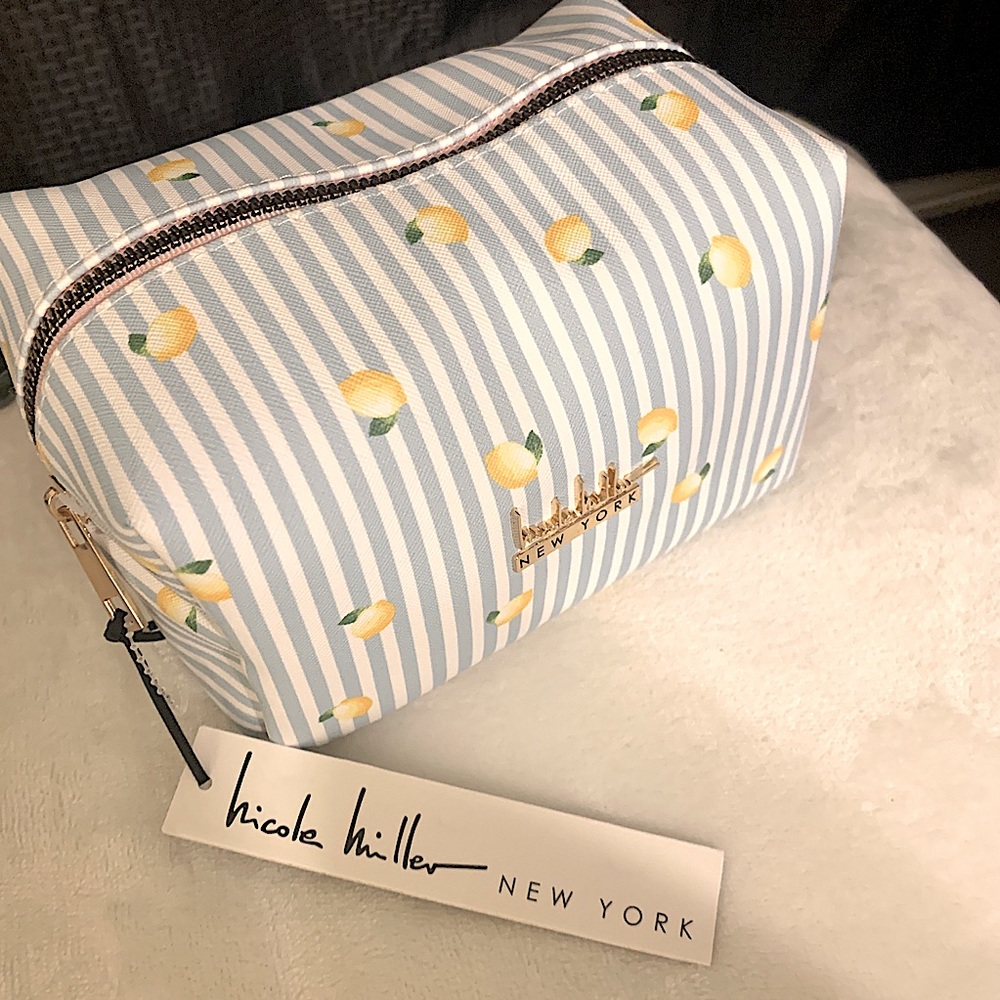 Nicole Miller Lemon Striped Makeup Bag